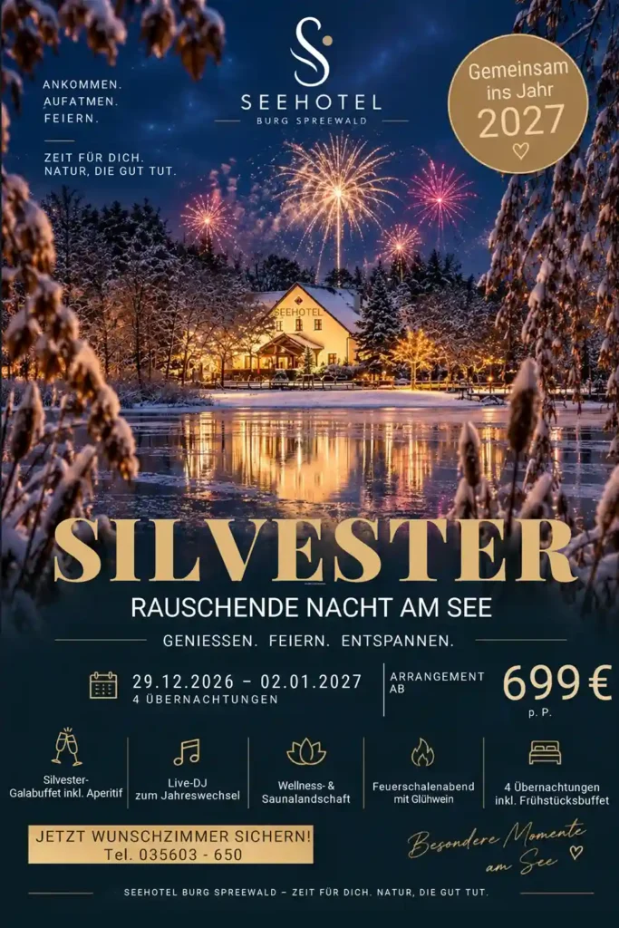 Seehotel Burg, Veranstaltungsplakat Silvester 2026